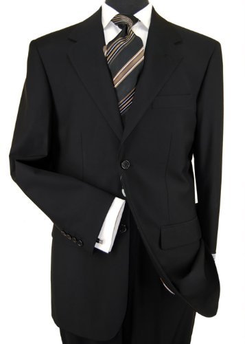 Presidential Suit Signature Collection Mens Suit Italian Super 140s Two Button Jacket Flat Front Pants Business Suit Pure Black (44 Long)