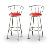 Set of 2 Metal Swivel Barstools (29" Chrome) (Red Glitter Vinyl)