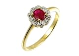 9ct Yellow Gold Diamond And Ruby Cluster Ladies Ring Size U