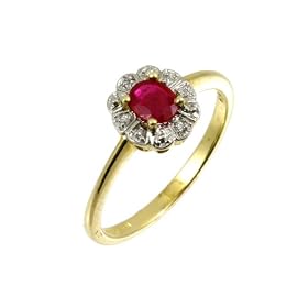 9ct Yellow Gold Diamond and Ruby Cluster Ladies Ring Size U