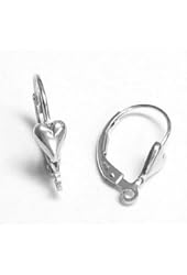 2 pcs .925 Sterling Silver Heart Leverback Earwires Lever Back Earring Connector W/ Open Ring / Findings / Bright