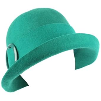 100% Wool Winter Structured Upturn Brim Cloche Bucket Bell Belt Church Hat Teal