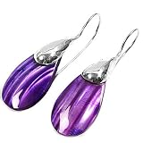 Sterling Silver Purple Mother of Pearl Earrings - Size: 31mm