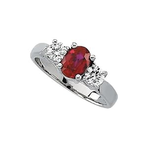 Platinum 1 2 ct. Diamond with 7 x 5 MM Oval Shaped Ruby Ring by Katarina Jewelry