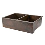 33 Hammered Copper Kitchen Apron 50/50 Double Basin Sink