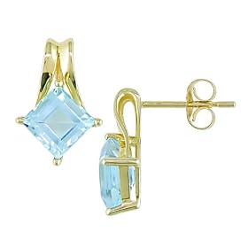 14K Yellow Gold 2 3 4 Carat Blue Topaz Earrings by Amour