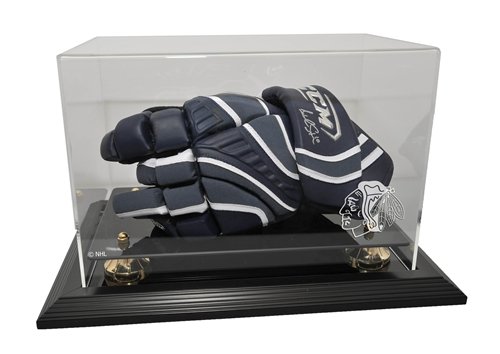 Chicago Blackhawks Hockey Glove Display Case with Black Finish Base