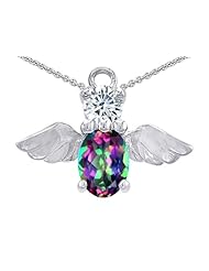 Original Star K (tm) Angel Of Love Protection Pendant With Oval 8x6mm Genuine Mystictopaz. in .925 Sterling Silver