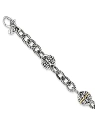 Sterling Silver w/ 14k Yellow Gold 7in Link Vintage Style Bracelet