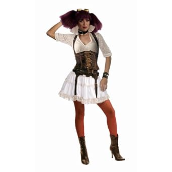 Woman's Steampunk Sally Corset Costume with white Lace Skirt and Blouse