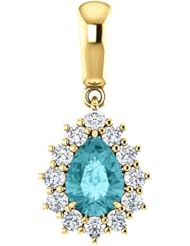 18K Yellow Gold 7.00x5.00mm Pear Cut Blue Zircon and Diamond Pendant -- LIFETIME WARRANTY