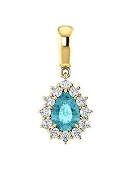 14K Yellow Gold 7.00x5.00mm Pear Cut Blue Zircon and Diamond Pendant -- LIFETIME WARRANTY