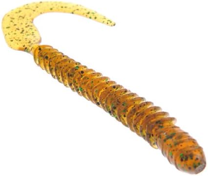 Hisea 12pcs Sinking Swim Baits Fishing Lures Soft Plastic Curly Tail Grubs, 3-1/2-Inch, Pumpkin Green Flake