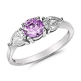 Stainless Steel Three Stone Amethyst Center CZ Engagement Ring Sizes 5 to 10
