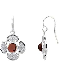 14K White Gold Mozambique Garnet Ornate Cross Earrings -- LIFETIME WARRANTY