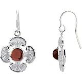 14K White Gold Mozambique Garnet Ornate Cross Earrings