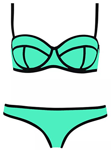 HelloTem Push up Bright Diving Suit Neoprene Padded Bikini Set Swimsuit Swimwear