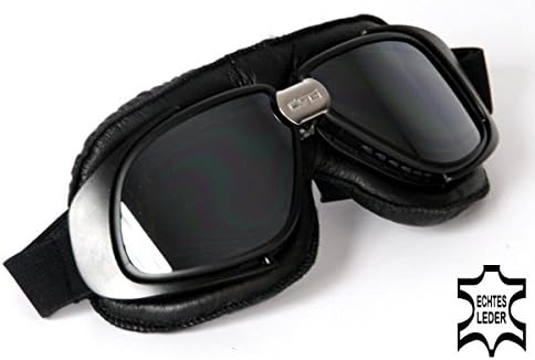 Lunettes de moto noir, lentilles réfléchissant, monture de lunettes noir, CUIR VÉRITABLE