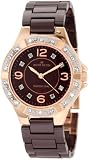 AK Anne Klein Women's 109684RGBN Swarovski Crystal Rosegold-Tone Brown Ceramic Bracelet Watch