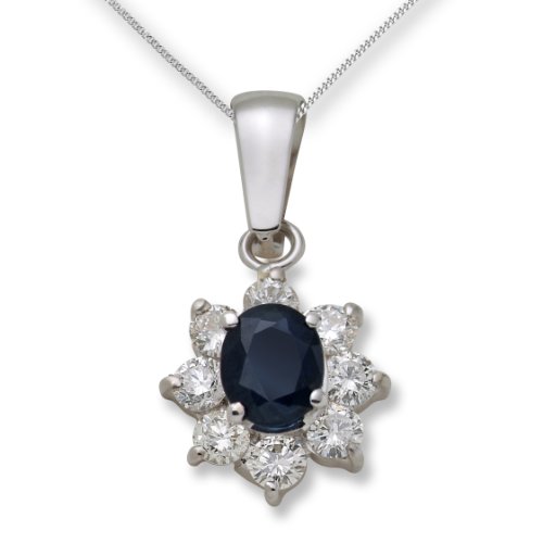 Miore Damen-Kette mit Anh&auml;nger 9 Karat (375) Wei&szlig;gold mit einem Saphir 0,41ct umrahmt von  Preisvergleich