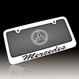 Mercedes Script Nameplate Solid Metal Chrome License Frame