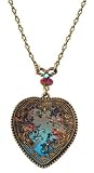 Michal Negrin Irresistible Vintage Printed Heart Pendant Accented with Fuchsia, Blue and Green Swarovski Crystals; Victorian Style - Special Ordered and Shipped by Genuvo within 2 to 3 Weeks