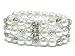 Triple Row White Pearl Beads Crystal Ball Stretch Bracelet Fashion Jewelry