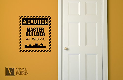 Caution Master Builder At Work Lego Theme Wall Decor a Vinyl Sticker Decal for Your Kids Playroom or Door 2293 (Black, Large)
