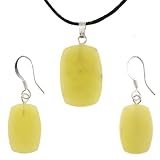 Olive Serpentine Rectangle Pendant and Earrings Set - Pendant (15x22mm) - Earrings (12x18mm) - Adjustable Cord Necklace