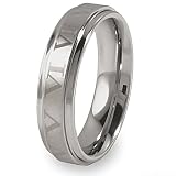 Ridged Brushed and Polished Tungsten Carbide Ring w/ Roman Numeral Design (6.0mm) - Sizes 6 - 13