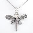 Filigree Dragonfly Pendant in Sterling Silver on 18 Rhodium Snake Chain, #8137