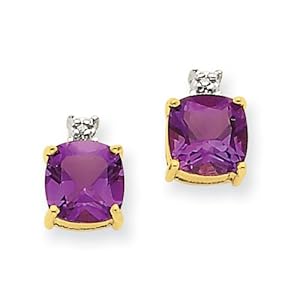 IceCarats Designer Jewelry 14K Yellow Gold Amethyst Diamond Post Earrings