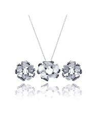 Nickel Free Sterling Silver Pendant & Earring Sets Matte Finish Flower Set