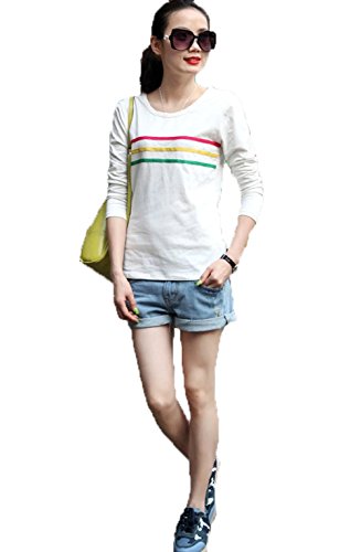 YeeNoke®      レディース Tシャツ  長袖 無地 ボーダー柄  シンプル カジュアル tシャツ 着痩せ 長袖  tシャツ S M L