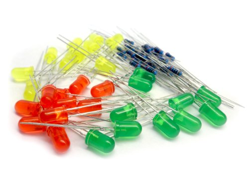 microtivity 5mm Assorted LED w/ Resistors (3 Colors, Pack of 30)