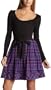 Kensie Girl Juniors' Plaid Dress With Bow Belt,Black Multi,Small