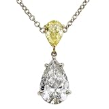 Platinum Fancy Yellow and White Diamond Tear Drop Pendant (GIA Certified 3.01 ct, J Color, SI1 Clarity and 0.74 ct Fancy Yellow), 16