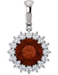 18K White Gold 8.00mm Round Cut Mozambique Garnet and Diamond Pendant -- LIFETIME WARRANTY