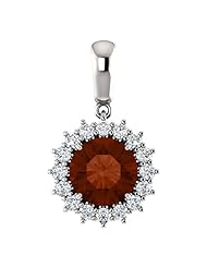 14K White Gold 8.00mm Round Cut Mozambique Garnet and Diamond Pendant -- LIFETIME WARRANTY