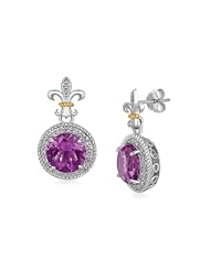 18K Yellow Gold and Sterling Silver Fleur De Lis Design Earrings