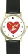 Red Heart - Hand with Flowers - Love & Friendship Theme - WATCHBUDDY&reg; DELUXE TWO-TONE THEME WATCH - Arabic Numbers - Black Leather Strap-Children's Size-Small ( Boy's Size & Girl's Size )