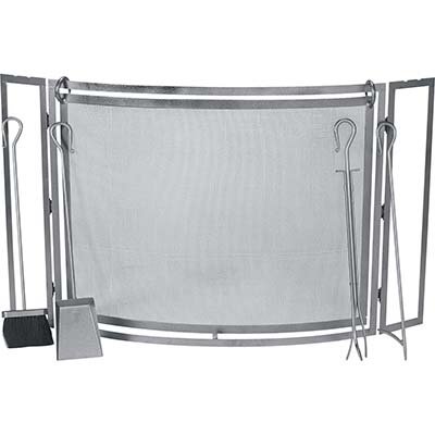 GHP Group Pleasant Hearth Metro Fireplace Screen with 4pc Fireplace Toolset