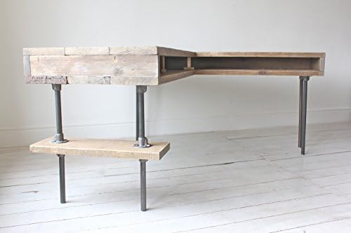 Stuart Reclaimed Scaffolding Board Industrial Corner L-Shaped Desk with Built In Storage and Steel Legs