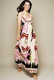 The Olian Shirred Halter Butterfly Border Trim Maxi Dress