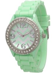 Womens Geneva Rhinestone-accented Silicone Watch Chevron Design - Mint Green