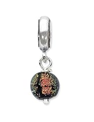 Sterling Silver s Orange Dichroic Glass Dangle Bead by Reflection Beads, Best Quality Free Gift Box Satisfaction Guaranteed