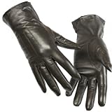Ladies Luxury Soft Genuine Black Leather Gloves with Full Wool Fleece Lining and 3 Point Stitch. Size Medium