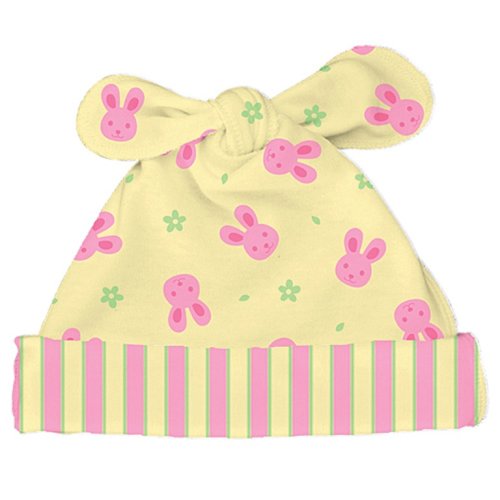 i Play Itsy Bitsy Organic Cotton Knit 2 Tie Cap, Bunny Print, Infant