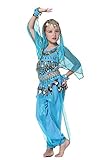 Seawhisper Kid's Belly Dance Girl Halter Top, Harem Pants, Halloween Costume Set - A style azure,S
