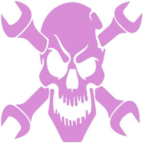 MECHANIC SKULL WRENCH CROSSBONES JDM Tuner 5.5" (color: SOFT PINK) Vinyl Decal Window Sticker for Cars, Trucks, Windows, Walls, Laptops, and other stuff.